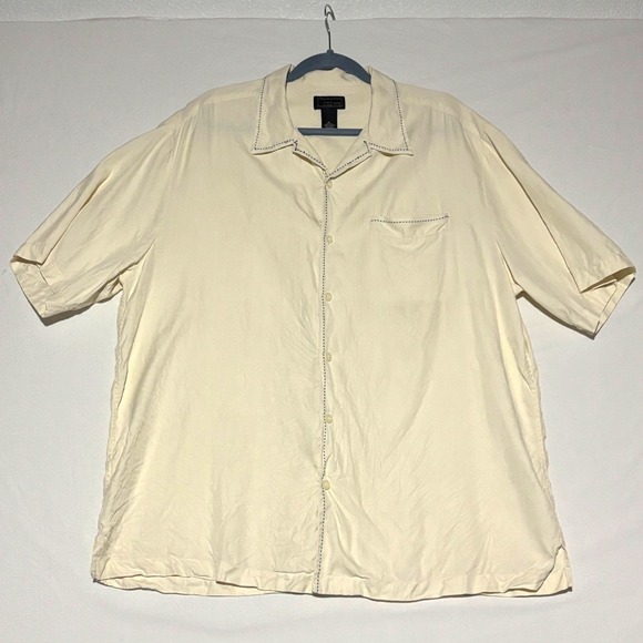 Cezani Other - Cezani Button Down Shirt Men XL Cream Butter 100% Silk Herringbone Camp Vacation